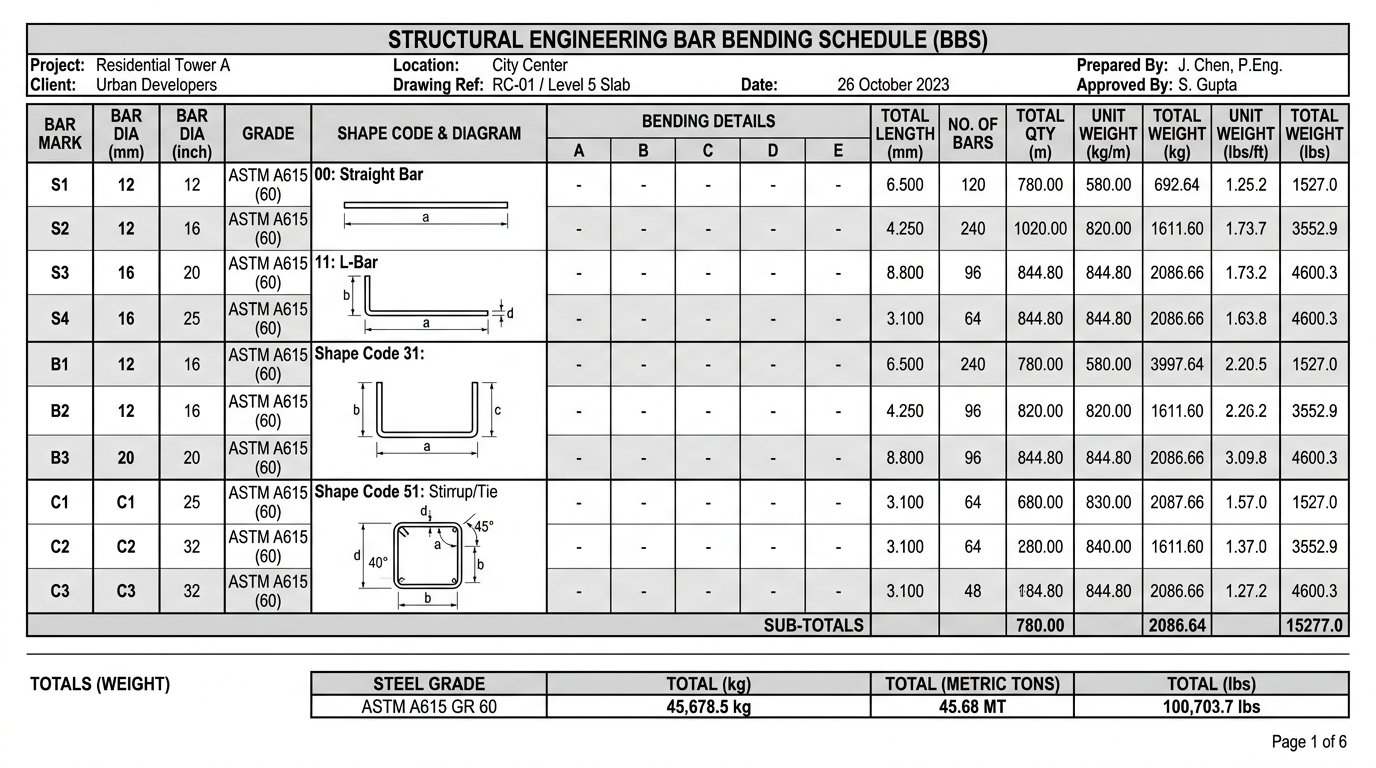 Bar Bending Schedules & MTO Reports