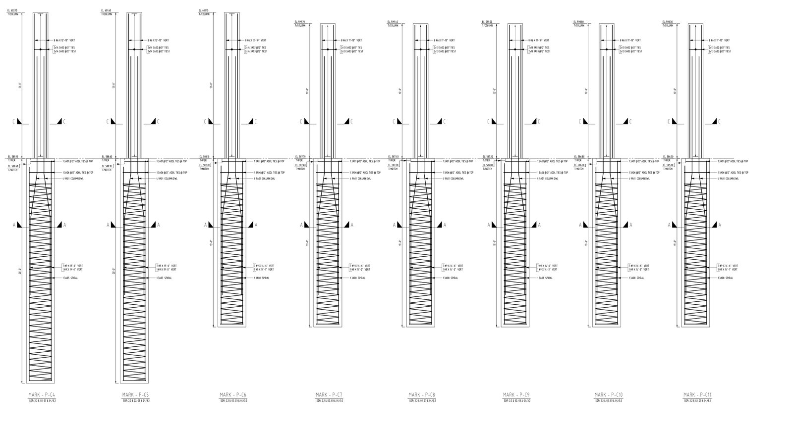 Drilled Pier Multi-Column Elevation Schedules